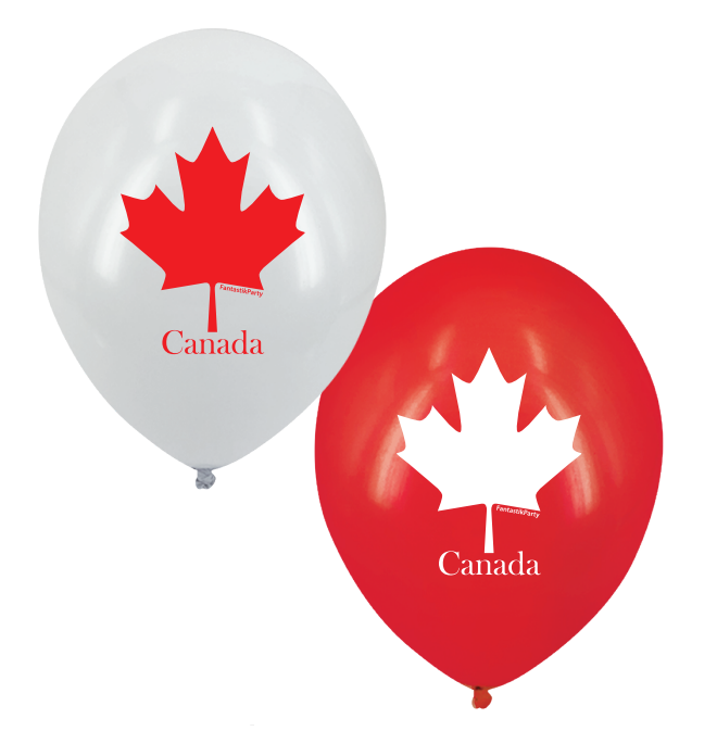 BALLOON LATEX PRINTED 12in 10pcs MAPLE LEAF