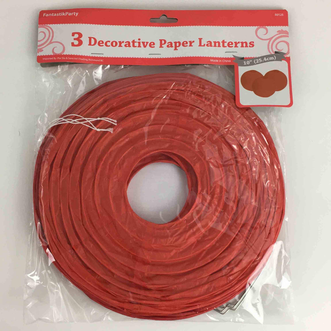 DECOR PAPER LANTERNS RED 3pcs 10in