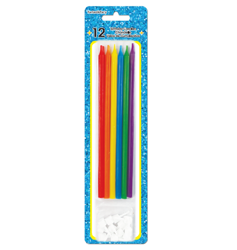 BIRTHDAY CANDLE TALL MULITCOLOR 12PCS