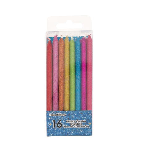 BIRTHDAY CANDLE TALL GLITTER 16PCS