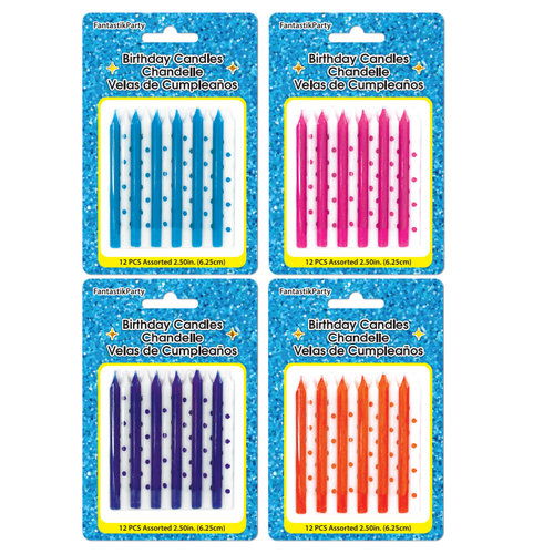 BIRTHDAY CANDLE SPIRAL POLKDOT 12pcs