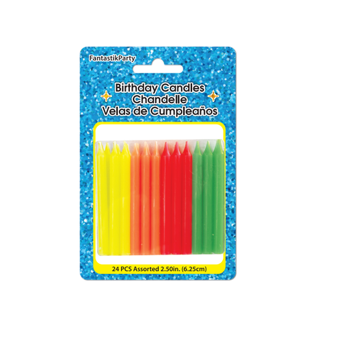 BIRTHDAY CANDLE SPIRAL NEON 24pcs