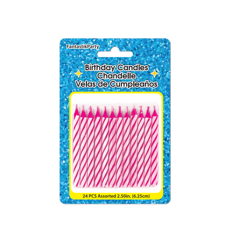 BIRTHDAY CANDLE SPIRAL PINK 24pcs