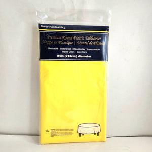 PLASTIC TABLE COVER ROUND 84in YELLOW
