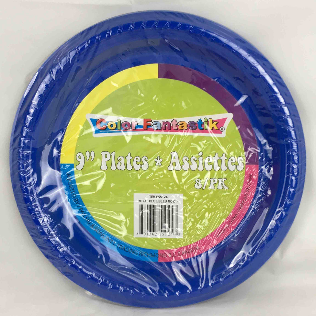 PLASTICWARE ROYAL BLUE PLATES 9in 8pcs