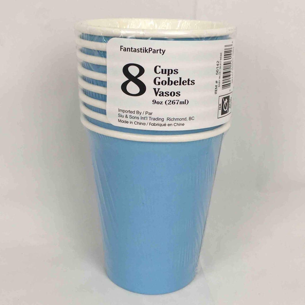 SOLID BABY BLUE CUPS 9oz 8pcs