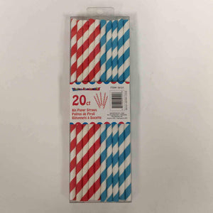 PAPER STRAWS RED / BLUE MIX 20pcs