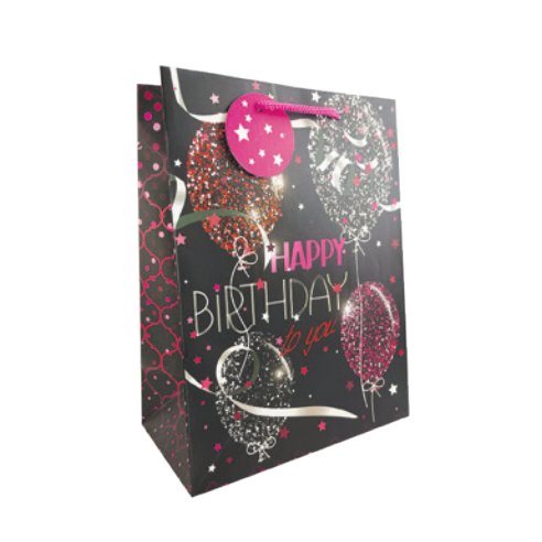 GIFT BAG BIRTHDAY MED PINK BALLOONS