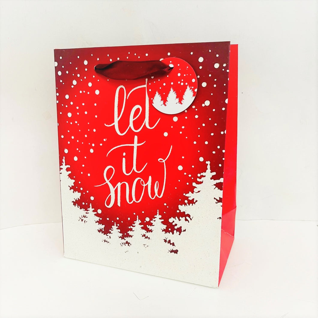 GIFT BAG CMAS GLITTERED SNOW LGE