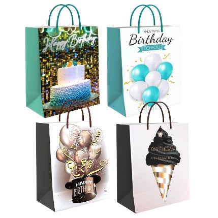 GIFT BAG DELUXE HOT STAMP LGE BDAY GLOSSY ASSTD