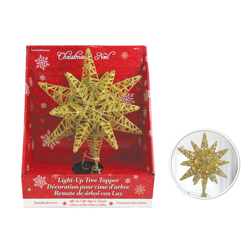 Cmas decor led light-up 3D star tree top glitter gold