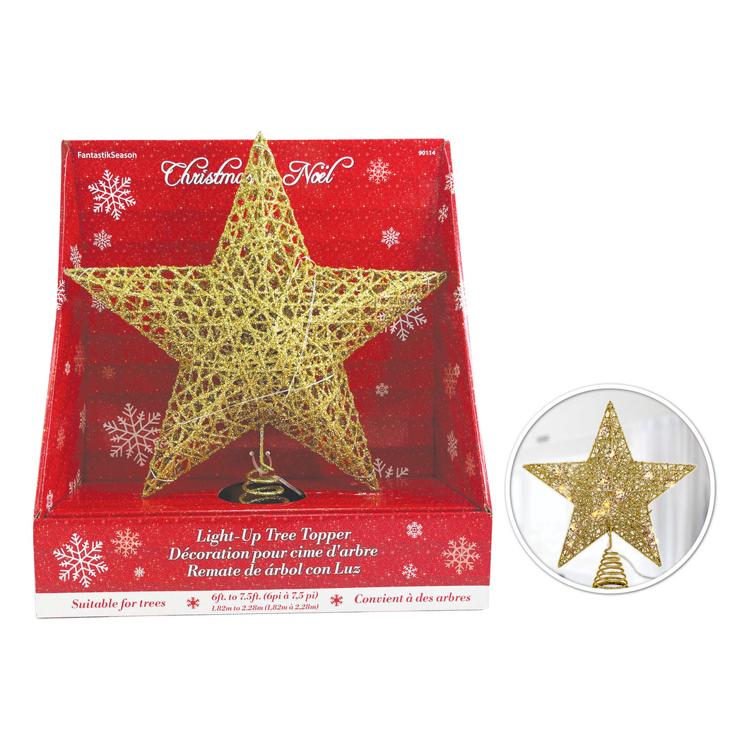 Cmas decor led light-up  star tree top glitter gold