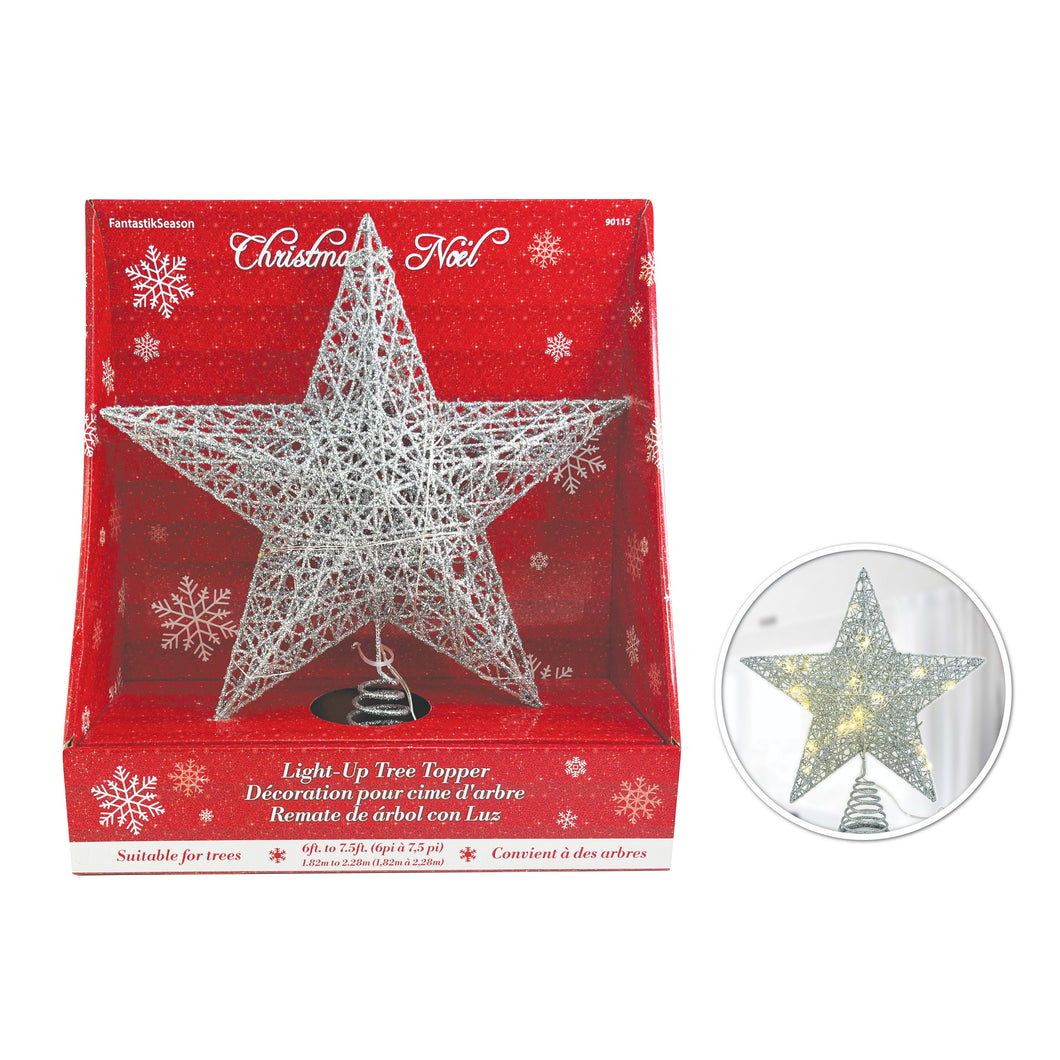 Cmas decor led light-up  star tree top glitter silver