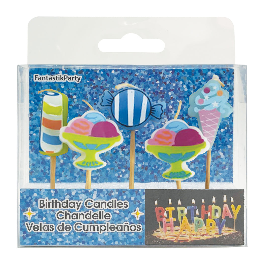 BDAY CANDLE ICE CREAM PICKS 5PCS