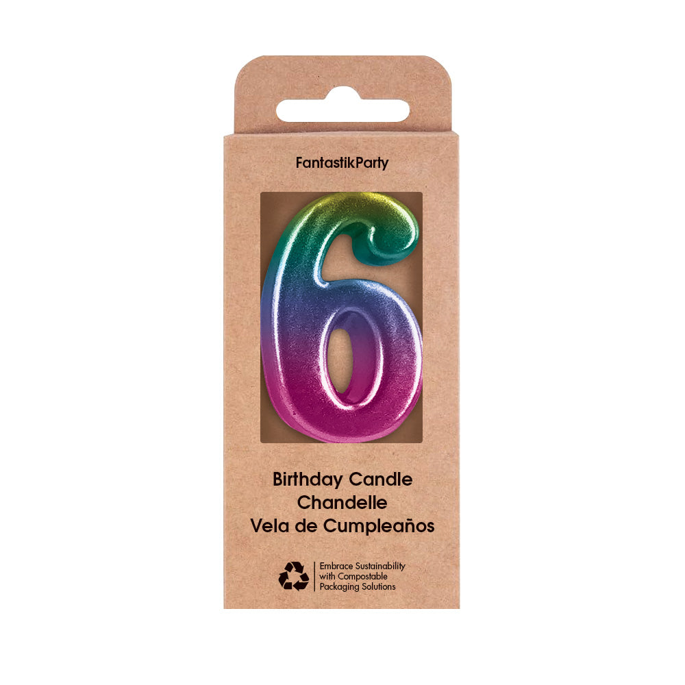 BDAY CANDLE METALLIC OMBRE NUMERAL CANDLE 6
