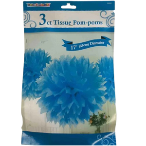 DECOR TISSUE POM-POMS 3PCS TURQUOISE