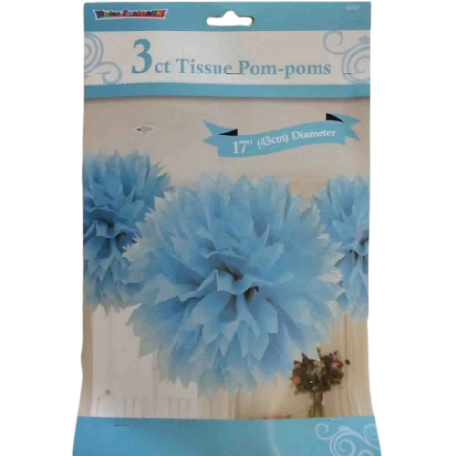 DECOR TISSUE POM-POMS 3PCS BABY BLUE