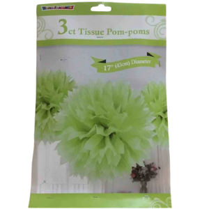 DECOR TISSUE POM-POMS 3PCS APPLE GREEN