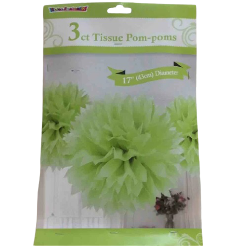 DECOR TISSUE POM-POMS 3PCS APPLE GREEN