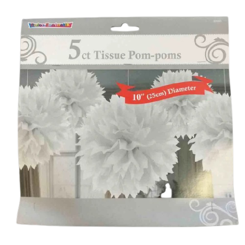 DECOR TISSUE POM-POMS 5PCS WHITE