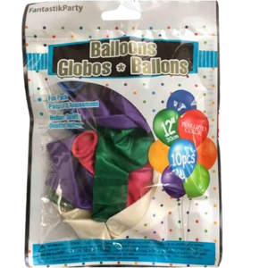BALLOON LATEX COLOR 12in 10pcs Pearlised Asstd