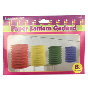 DECOR PAPER LANTERN GARLAND ASST COLORS 8FT