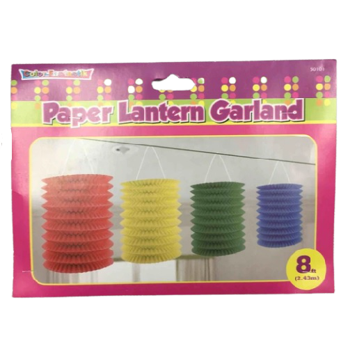 DECOR PAPER LANTERN GARLAND ASST COLORS 8FT