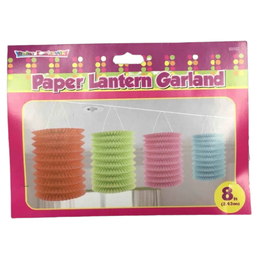 DECOR PAPER LANTERN GARLAND COLORS ASST 8ft