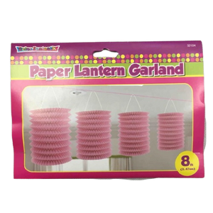 DECOR PAPER LANTERN GARLAND PASTEL PINK 8ft