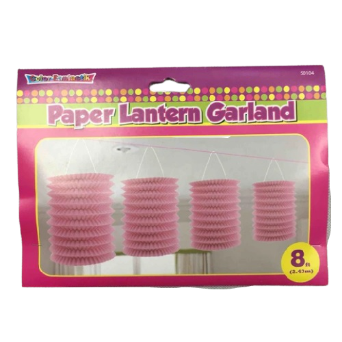 DECOR PAPER LANTERN GARLAND PASTEL PINK 8ft