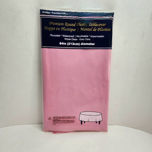 PLASTIC TABLE COVER ROUND 84in PASTEL PINK