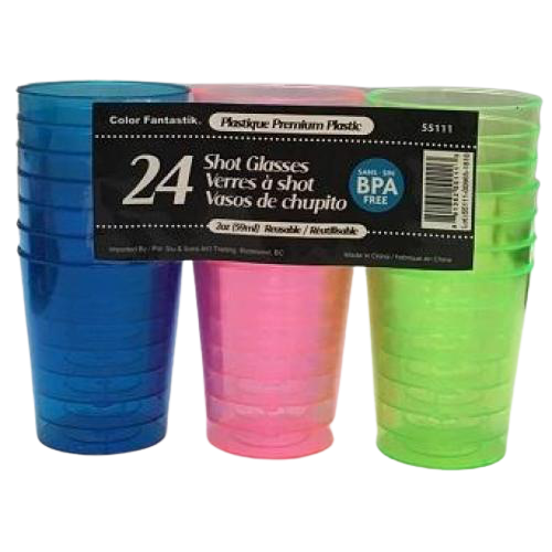 PLASTIC SHOT GLASSES NEON 24pcs